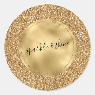 Gold Glitz Glam Glitter Sparkle Personalised Classic Round Sticker