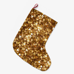 Gold Glitz Glam Sparkle Hearts Large Christmas Stocking