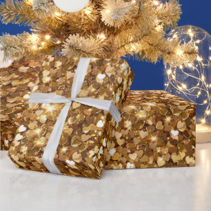 Gold Glitz Glam Sparkle Hearts Wrapping Paper