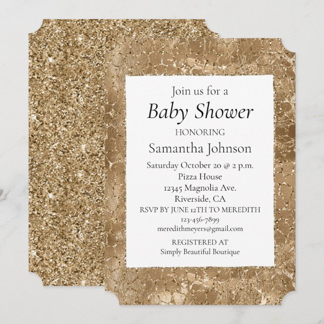 Gold Glitz Glitter Giraffe Print  Invitation (Front/Back)