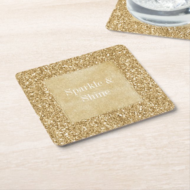 Gold Glitz Glitter Sparkle   Square Paper Coaster (Angled)