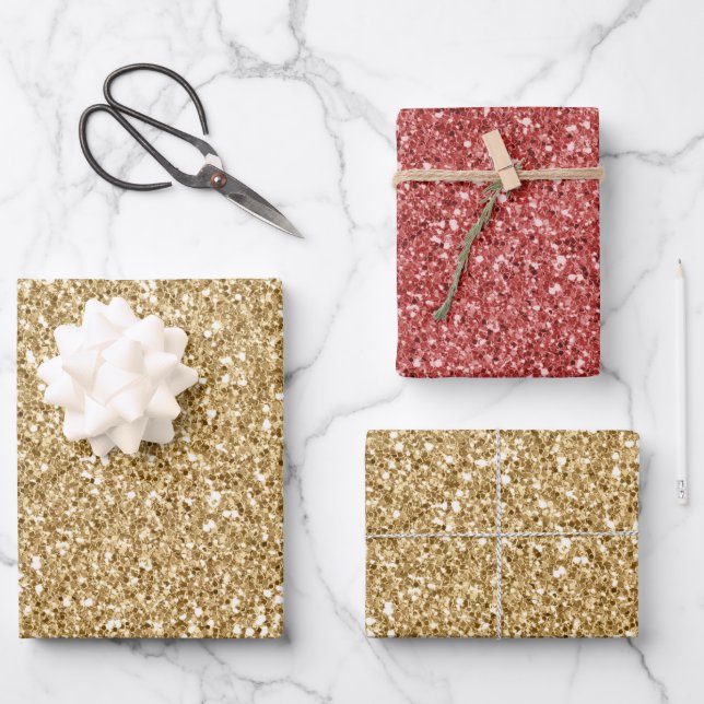 Gold Glitz Glitter Wrapping Paper Sheet (Front)