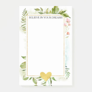 Gold Glitz Heart Floral and Leaves Post-it Notes