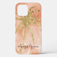 Gold Glitz Palm Tree Dream Peach Watercolor