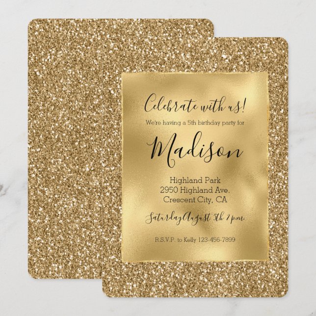 Gold Glitz Stylish Glam Glitter Invitation (Front/Back)