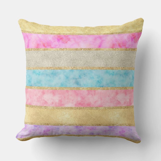 Gold Glitz Watercolor Stripes Outdoor Cushion (Front)