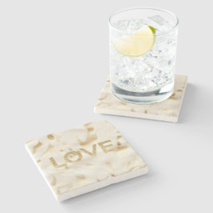 Gold Glitz White Love Stone Coaster