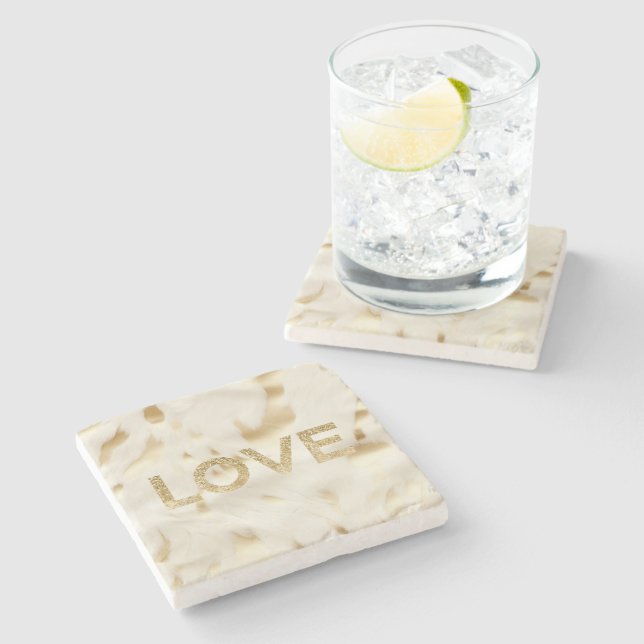 Gold Glitz White Love Stone Coaster (Side)