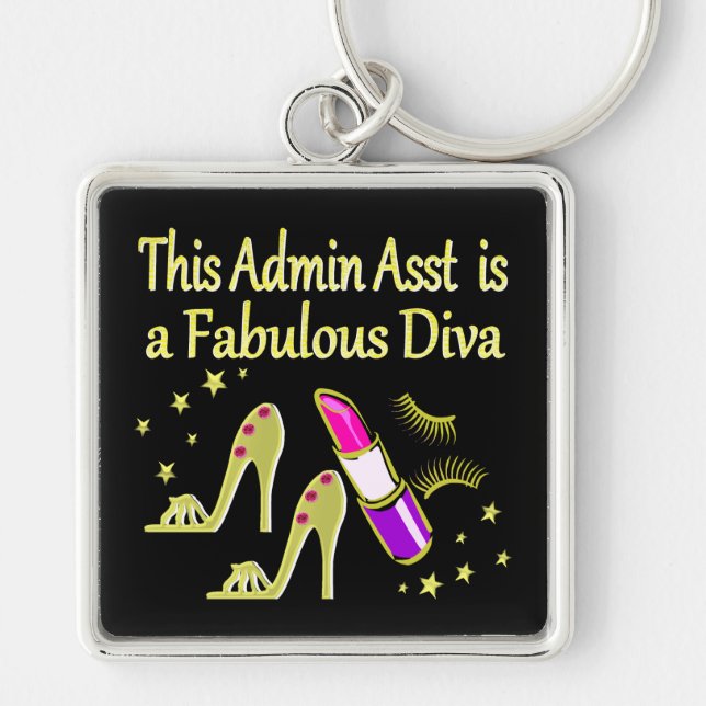 GOLD GLITZY ADMIN ASSISTANT DIVA DESIGN KEY RING (Front)