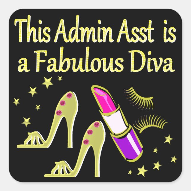 GOLD GLITZY ADMIN ASSISTANT DIVA DESIGN SQUARE STICKER (Front)