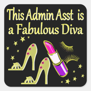 GOLD GLITZY ADMIN ASSISTANT DIVA DESIGN SQUARE STICKER