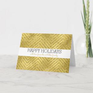 Gold Glitzy Chevron Stripes Christmas Holiday Card