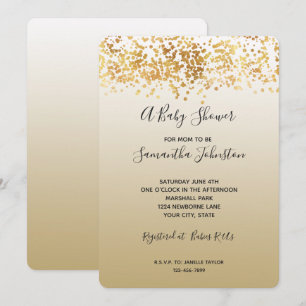 Gold Glitzy Confetti Ombre Baby Shower Invitation