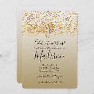 Gold Glitzy Confetti Ombre Invitation