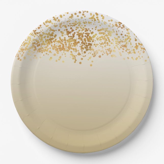 Gold Glitzy Confetti Ombre Paper Plate (Front)