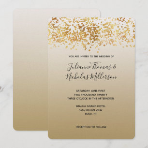 Gold Glitzy Confetti Ombre Wedding Invitation