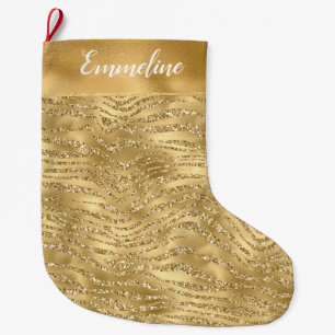 Gold Glitzy Glam Glitter Zebra Print      Large Christmas Stocking
