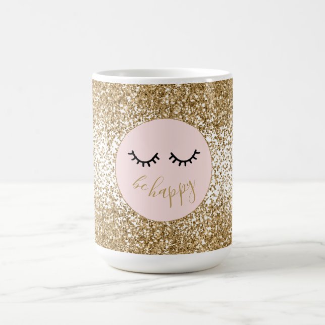 Gold Glitzy Glam Sparkle Glitter Eyelashes Coffee Mug (Center)