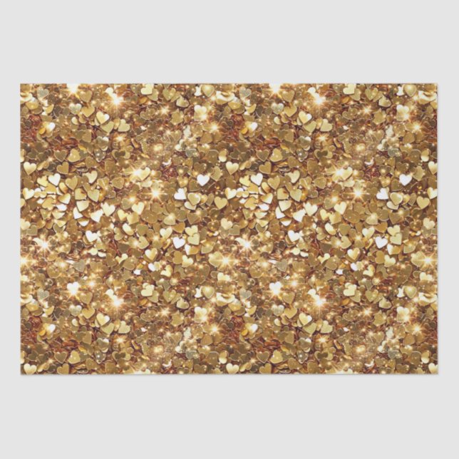 Gold Glitzy Glam Sparkle Hearts Tissue Paper (Front)