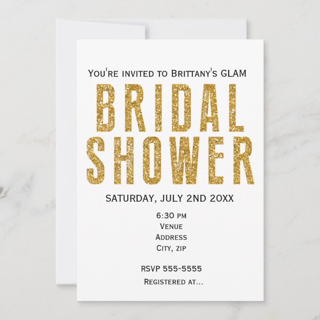 Gold Glitzy Glitter Bridal Shower Glam Invitation (Front)