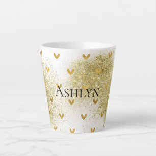 Gold Glitzy Glitter Hearts Latte Mug