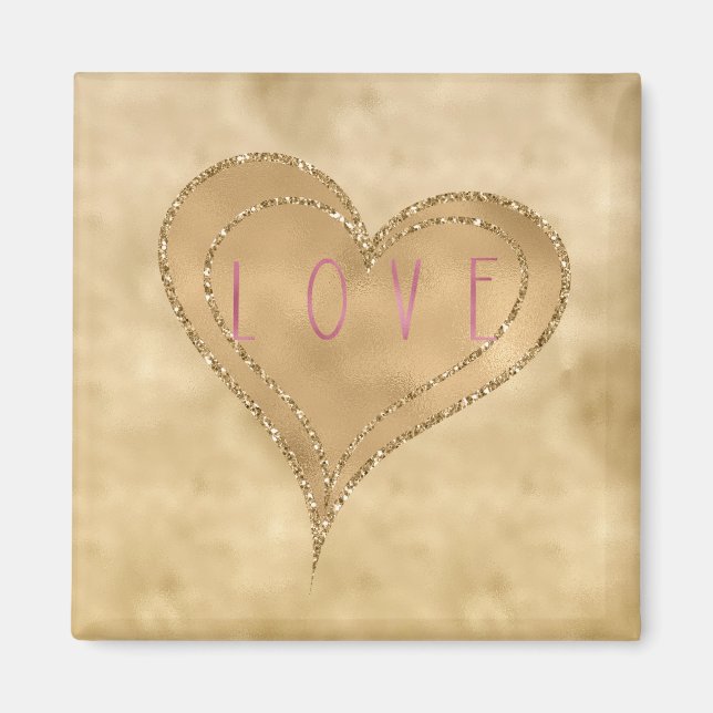Gold Glitzy Glitter Love Heart Magnet (Front)