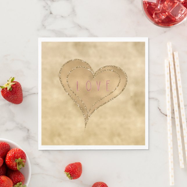 Gold Glitzy Glitter Love Heart Napkin (Insitu)