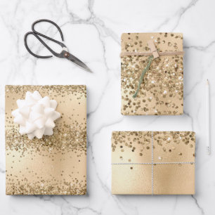 Gold Glitzy Glitter Sparkle Confetti    Wrapping Paper Sheet