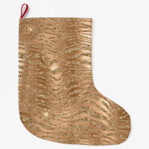 Gold Glitzy Glitter Sparkle Zebra Print Large Christmas Stocking