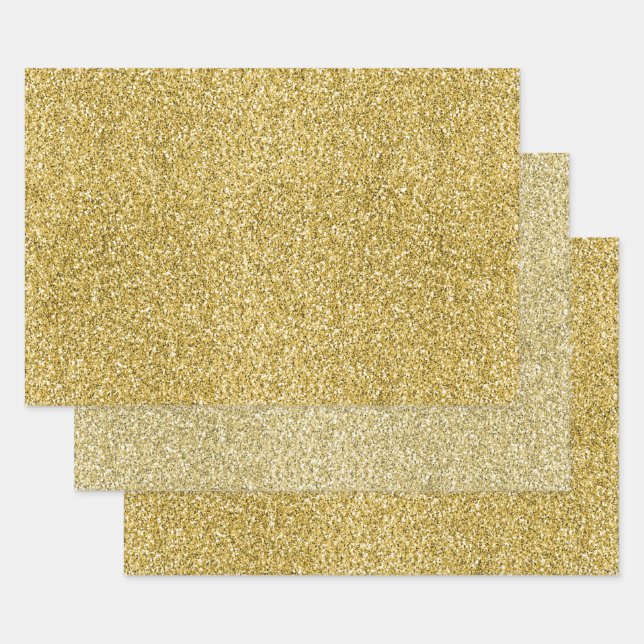 Gold Glitzy Glitter Wrapping Paper Sheet (Set)