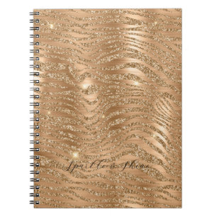 Gold Glitzy Glitter Zebra Print Notebook