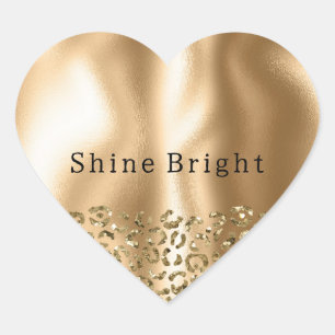 Gold Glitzy Leopard Animal Glam Heart Sticker