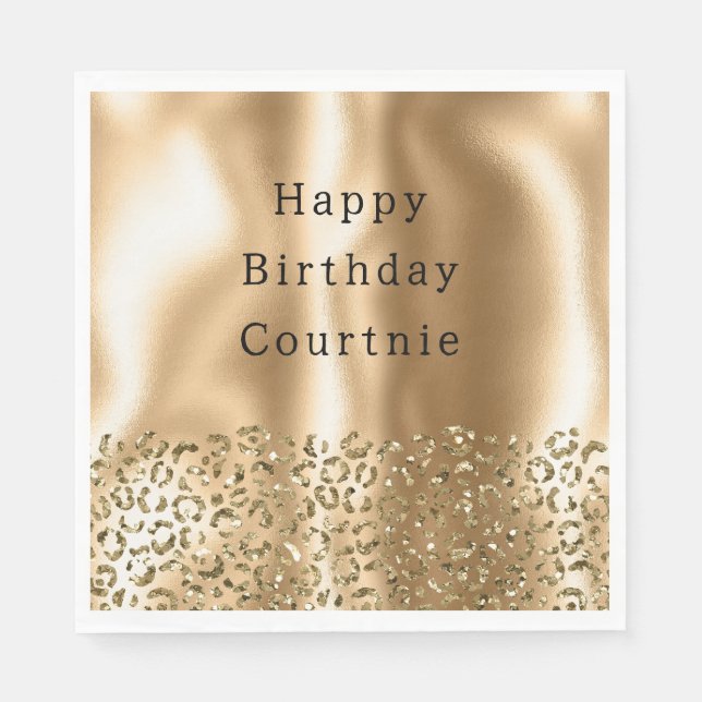 Gold Glitzy Leopard Animal Glam Napkin (Front)