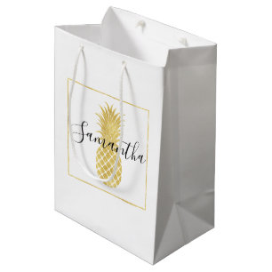 Gold Glitzy Pineapple Medium Gift Bag