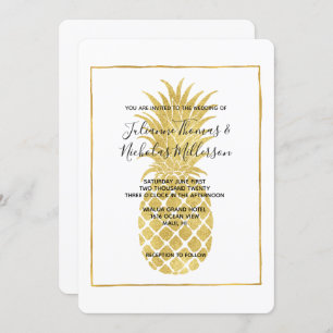 Gold Glitzy Pineapple Wedding Invites