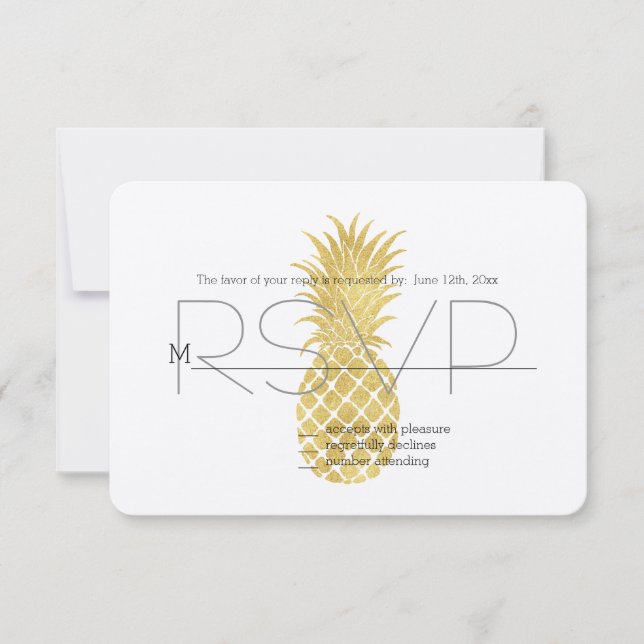 Gold Glitzy Pineapples RSVP Card (Front)