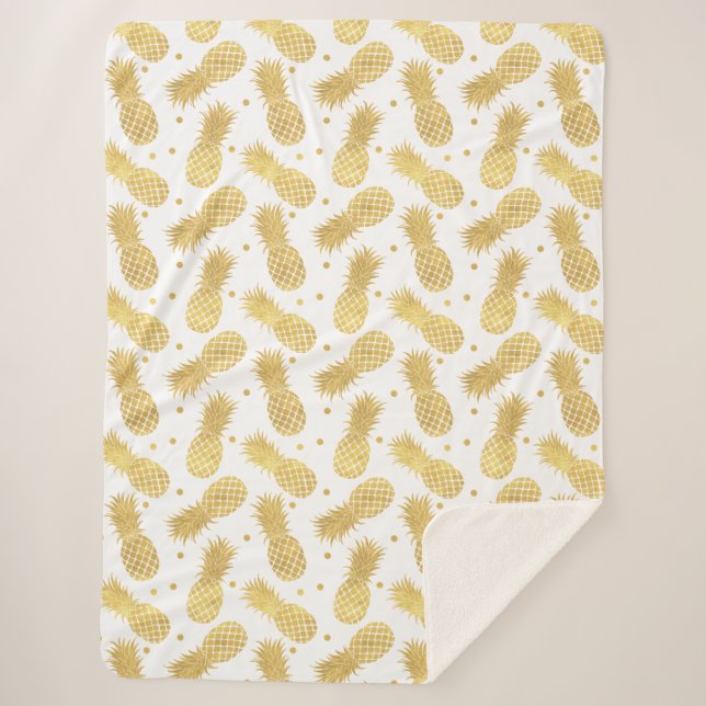 Gold Glitzy Pineapples Sherpa Blanket (Front)