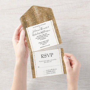 Gold Glitzy Snake Skin Animal Glam All In One Invitation