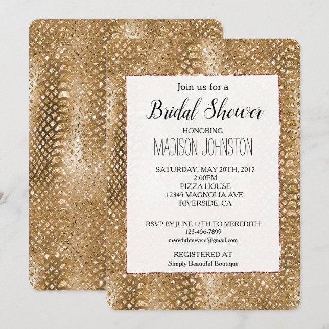 Gold Glitzy Snake Skin Animal Glam Invitation (Front/Back)