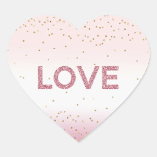 Gold Glitzy Sparkle Confatti Pink Glitter Love Heart Sticker