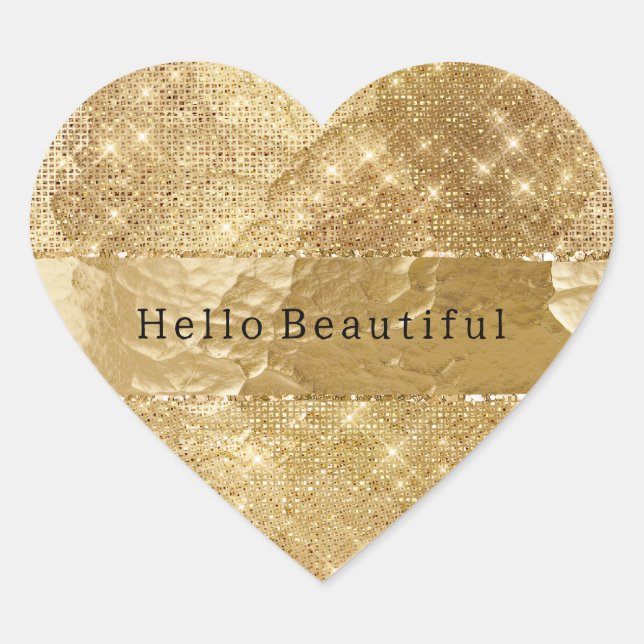 Gold Glitzy Sparkle Heart Sticker (Front)