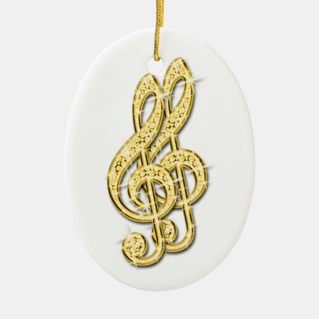 Gold Glitzy Sparkly Diamond Music Notes Ceramic Tree Decoration (Front)
