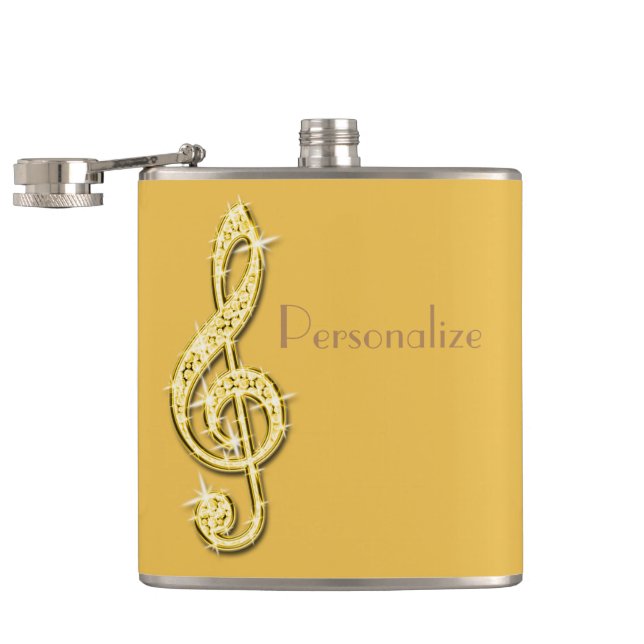 Gold Glitzy Sparkly Music Notes Hip Flask (Opened)