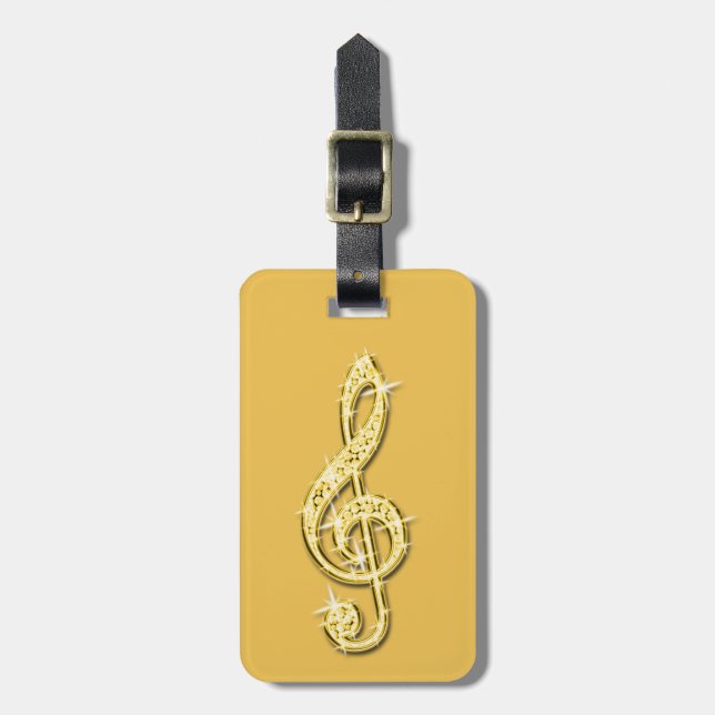 Gold Glitzy Sparkly Music Notes Luggage Tag (Front Vertical)