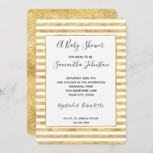 Gold Glitzy Stripes Baby Shower Invitation
