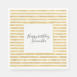 Gold Glitzy Stripes Birthday Napkin