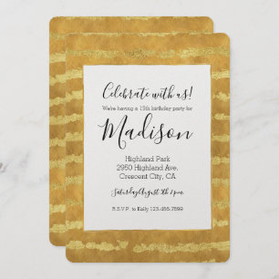 Gold Glitzy Stripes Invitation