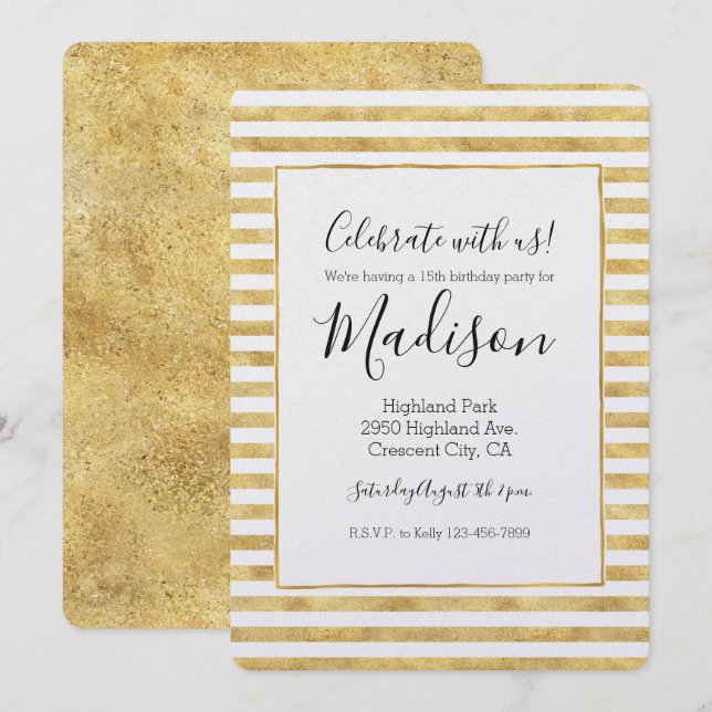 Gold Glitzy Stripes Invitation (Front/Back)