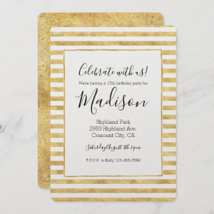 Gold Glitzy Stripes Invitation
