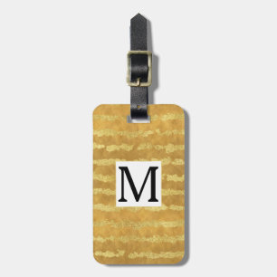 Gold Glitzy Stripes Monogram Luggage Tag